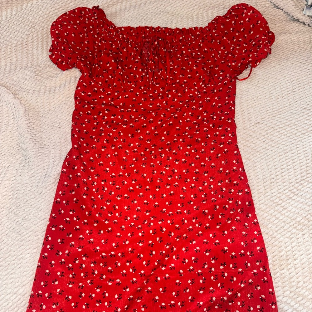 SHEIN Red Floral Midi Dress